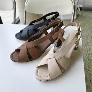 GR_3065 크로스 스트랩 미들굽 슬링백 샌들 (6cm)/여성 여름 미들힐 통굽 샌들 255