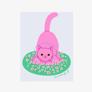 꽃밭 고양이 캔버스 포스터 카페 가게 업장