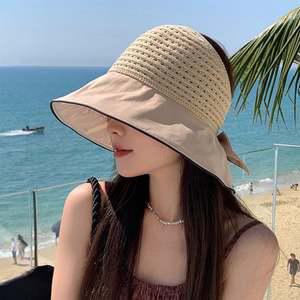 여성 코튼 밀짚모자 니트 벙거지 여름 리본 버킷햇