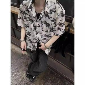 남성 수묵 나염 장미 블라우스 반팔 여름 하와이안 쿨링 셔츠 A17Z26 모두2