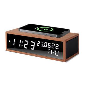 우드쇼 R1503 블루투스 스피커 15W 고속무선충전 LED 탁상시계_샤빌리리얼우드
