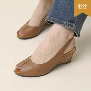 [호박슈즈]5cm 천연가죽 국내생산 스톨레 토오픈 슬링백 웨지힐 펌프스 111775