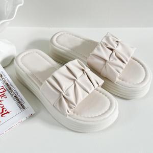 키높이 발편한 셔링 쿠션 마론 사무실 플랫폼 여성슬리퍼 통굽실내화 4cm(2color)