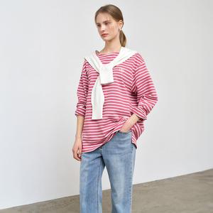 UNISEX 롱슬리브 보더 티셔츠 [MAUVE PINK] / SBE1U01003-WOMAN