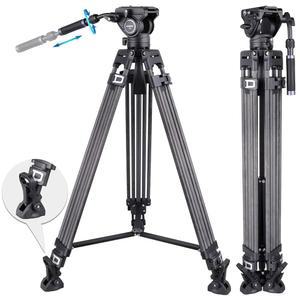 탈착식 360도 유체 드래그 팬 헤드 헤비 듀티 카메라 트윈 튜브 삼각대 DSLR 캠코더 모노포드 캐논 니콘 소니 로드 최대 26.5파운드 /12kg