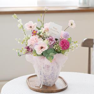 어버이날 핑크 카네이션 보자기 선물 화분 set 33x43cm 인테리어 조화 스승의날