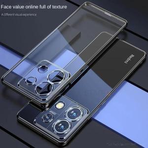 Poco X6 Note13 럭셔리 도금 클리어 케이스 Xiaomi Redmi Plus 5g 실리콘 투명 뒷면 커버