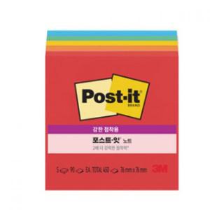3M 포스트잇 점착메모지 강한점착용 노트 654 컬러팩 10패드(5패드x2개) 접착메모지