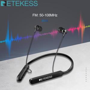 Retekess-TR108 블루투스 넥 밴드 스포츠 무선 이어폰 FM 라디오 16 의 청취 내장 마이크 달리기용
