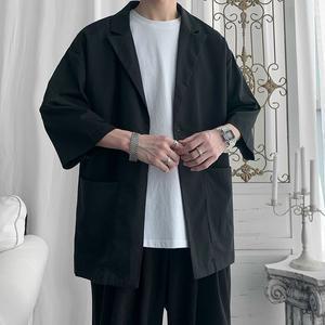 ZEN 남성여름마이 반팔 자켓 수트상의 검정 정장 캐주얼 콤비