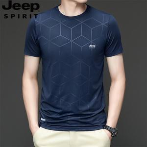 JEEP SPIRIT 남성용 라운드넥 티셔츠 여름 아이스 실크 스포츠 반팔