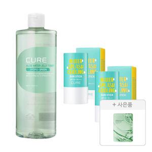 김정문알로에 큐어 워터 스플래쉬 쿨링 선스틱 , 23g, 2개 + 워터 젤리 토너 , 500ml, 1개 + 증정 (리알로에 피토 그린 앰플 마스크 30ml, 1매 )