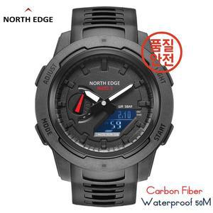방수 NORTH EDGE Mars 3 남성용 군용 시계 디지털 탄소 섬유 케이스 방수 50M 스포츠 손목