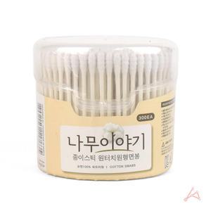 천연솜 회오리 종이스틱 면봉 일회용면봉 원형 케이스 포함 300개입