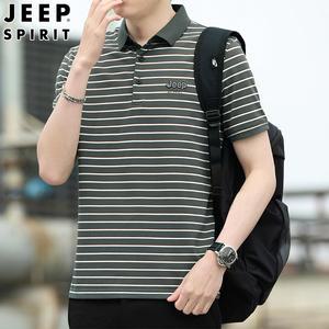 JEEP SPIRIT 여름 피케 스트라이프 셔츠 남성 여름 반팔 티셔츠