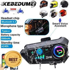 100% 호환 Kebidumei Y10 블루투스 5.3 오토바이 헬멧 헤드셋 모토 이어폰 용 방수 2000Mah 음성 보조