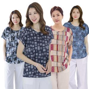 우일 여성 여름 인견 패턴 반팔 가오리티셔츠 마담 중년 아줌마 엄마옷 상의