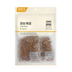 [80g추가]바우와우 대용량 강아지간식 무마진 큐브육포 연어맛 800g+80g,880g