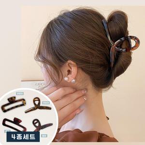 태미스 올림머리 헤어 집게핀 13cm 무광 리본 사각 호피무늬 4종세트