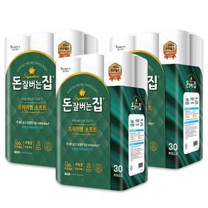 삼정펄프 돈잘버는집 프리미엄 25M 화장지 30롤 3팩