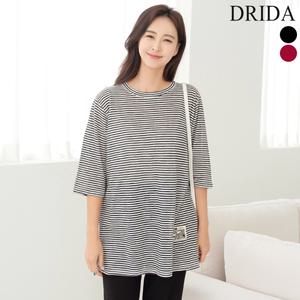 [드리다]드리다 여름 여자 반팔 스트라이프 단가라 라운드 빅사이즈 박스