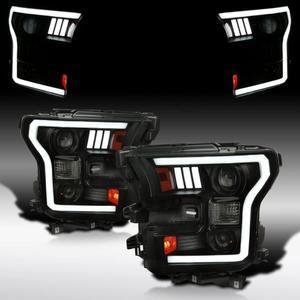 2015-2017 포드 F150 LED 라이트 바 블랙 하우징 스모크 렌즈 프로젝터 헤드라이트 L + R 페어 헤드램프와 호환되는 오토젠테이션
