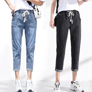 RY-637/ S~4XL 빅사이즈 얇은원단 7부8부청바지 배기핏 롤업팬츠 스판 데님 허리밴딩 고무줄 반바지 여성의류