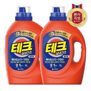 [엘지생활건강]테크 베이킹소다+구연산 실내건조 액체세제 일반 용기 3L x 2개..