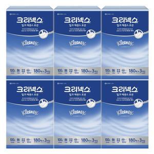 유한킴벌리 크리넥스 밀크 에센스 로션 티슈 180매 3개입 x 6팩 1박스 /각티슈
