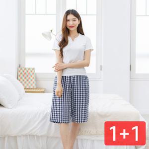 지지미 7부 여자 파자마 2매/잠옷/홈웨어/여름파자마/파자마바지