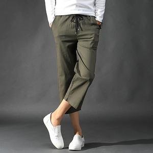 린넨 스판베이직 8부 밴딩 팬츠 여름 크롭 와이드 빅사이즈