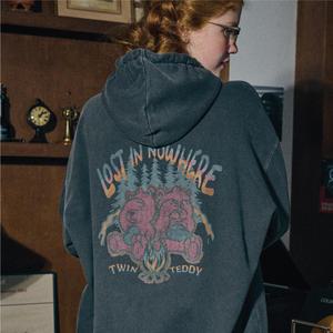 Twin Teddy 피그먼트 후드티 스모크블랙