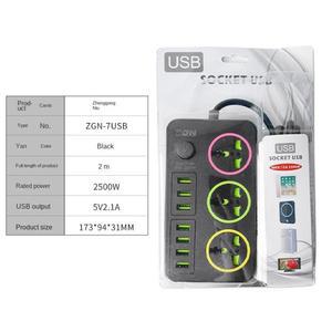 EU 플러그 전원 스트립 3 소켓 2500W 전기 콘센트 7개 USB 포트 5m 연장 코드 어댑터 무선 충전 5V 2.1A