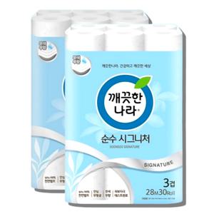 깨끗한나라 3겹 순수 시그니처 28m 30롤 2개 화장지