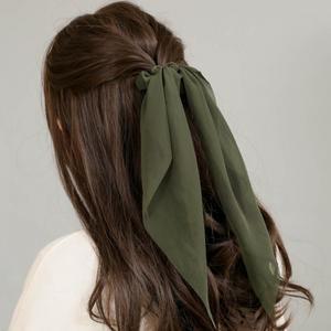 롱리본 곱창밴드(카키) 쉬폰 헤어슈슈