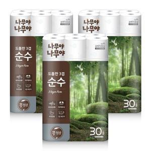 [잘풀리는집]미래생활 나무야나무야 도톰한3겹 순수 화장지 27m x 30롤 x 3팩