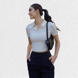 안다르 ANDAR 데일리 스트레치 오픈 카라 크롭탑 AMSSS-11 621537