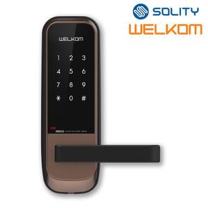 솔리티 웰콤 WL-105N 목문용 무타공 도어록 번호키전용 백세트조절가능 무음모드 비상전원 방문손잡이 사무실 병원 연구실 나무문 판넬문 샷시문 패션문 ABS도어 현관문 디지털도어락