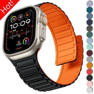 Apple Watch 스트랩 용 실리콘 마그네틱 밴드 49mm 팔찌 시리즈 10 9 8 7 6 SE 5 4 Ultra 2