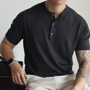 남성 헨리넥 솔리드 캐주얼 빈티지 니트 반팔 티셔츠 여름 상의 트렌드 A45Z2O 아템