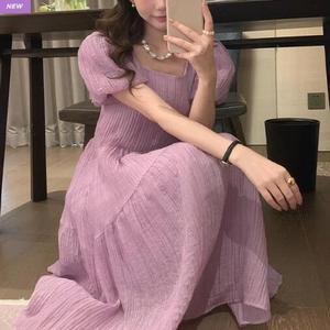 알론 퍼프 원피스 봄 여름 반팔 롱 플레어 플리츠 벌룬 셔링 하객 여름휴가 휴양지 바캉스 TS292