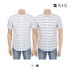 [닉스]남성 가로스트라이프 헨리넥 반팔 셔츠_FNMMCSH111M