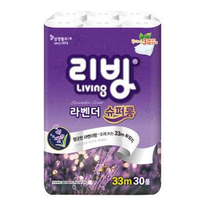 리빙 슈퍼롱 라벤더향 3겹 33m 30롤 1팩 삼정펄프 데코 롤화장지 롤휴지