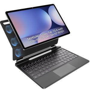 삼성 갤럭시 탭 S10+ 플러스/S9+ 플러스/S9 FE+ 플러스/S8+ 플러스/S7+ 플러스/S7 FE 12.4인치 마그네틱 케이스, 플로팅 캔틸레버, 다기능 트랙패드, 7가지 색상 백라이트, S 펜 홀더, 블랙
