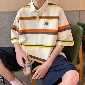 럭비 티셔츠 루즈핏 프린팅 스트라이프 반팔 럭비티 단가라 레트로