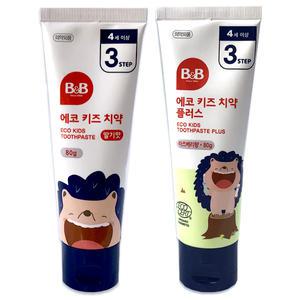비앤비 에코 키즈치약 80g 딸기맛 (4세이상) 저불소 어린이칫솔 플러스 라즈베리향