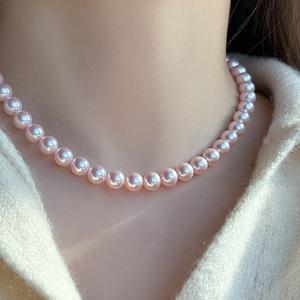 핑크 진주 목걸이 8mm 실버925 스와로브스키 오스트리아 크리스탈 목걸이