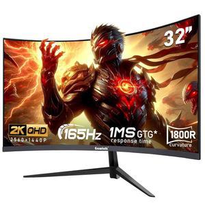 가우포크 32인치 PC 화면, 2K QHD(2560 1440P), 165Hz 커브드 게이밍 모니터, 1ms 프리싱크, 98% sRGB 178 광시야각 디스플레이포트 HDMI, 월 마운트 호환 100 * 100MM 벽면 - 블랙