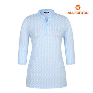 여성 기하학 프린트 차이나넥 7부 티셔츠 AWTHM3361-920