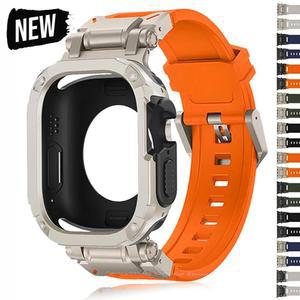 TPU 케이스 Apple Watch Ultra 2 1 밴드 용 고무 루프 스트랩 IWatch 시리즈 용 49mm 실리콘 남성용 팔찌 44mm 45mm 8 7 6 5 4 Se